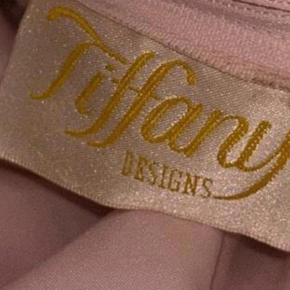 Tiffany Designs Satin Blush Floral Strapless Mermaid Formal Gown Sequins Size 8 - Picture 11 of 15